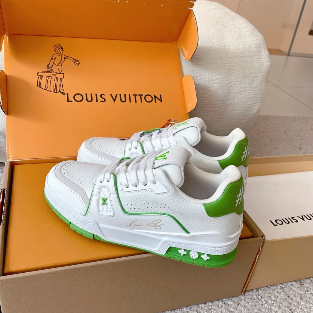 LV Trainer Sneakers Lychee Cowhide Leather White