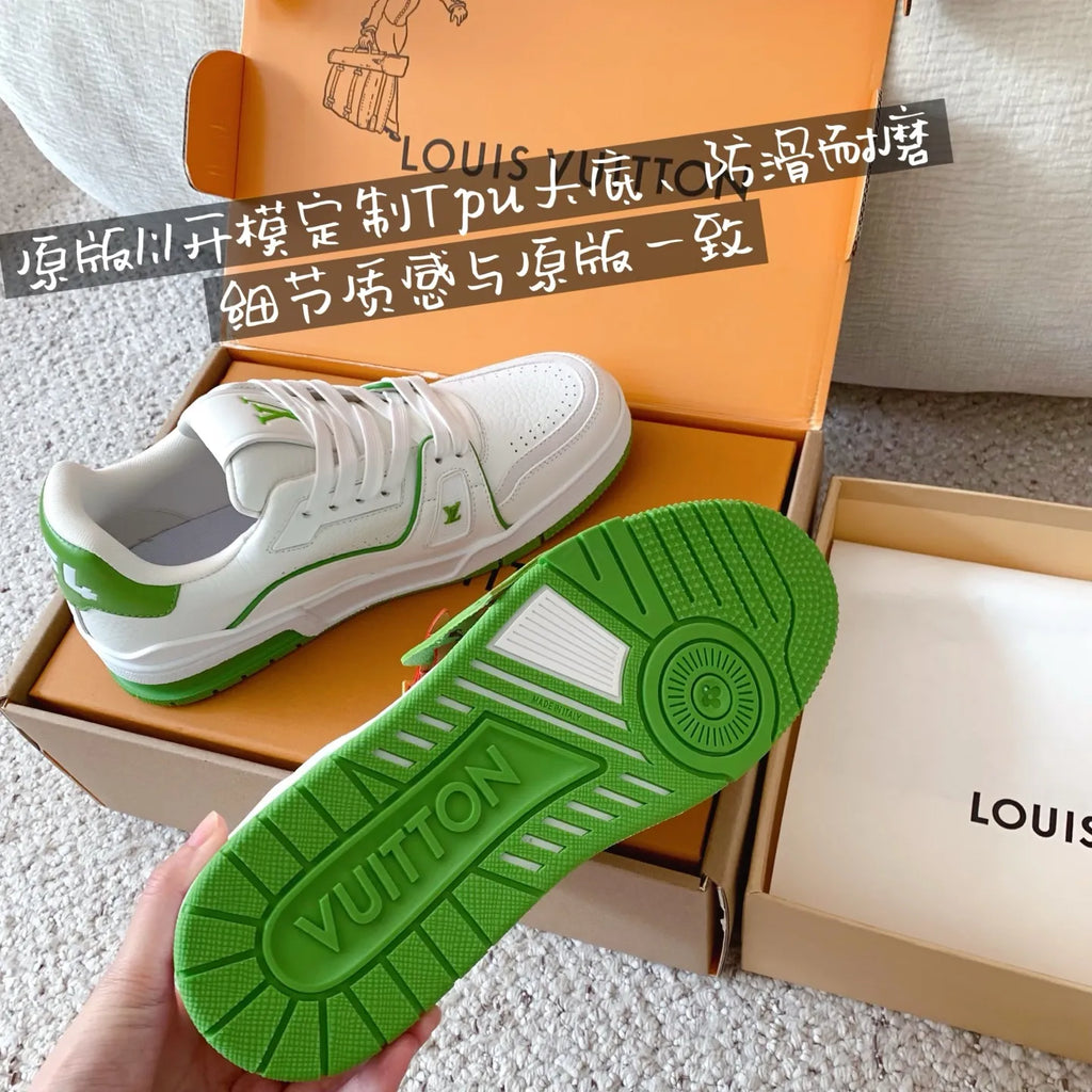LV Trainer Sneakers Lychee Cowhide Leather White