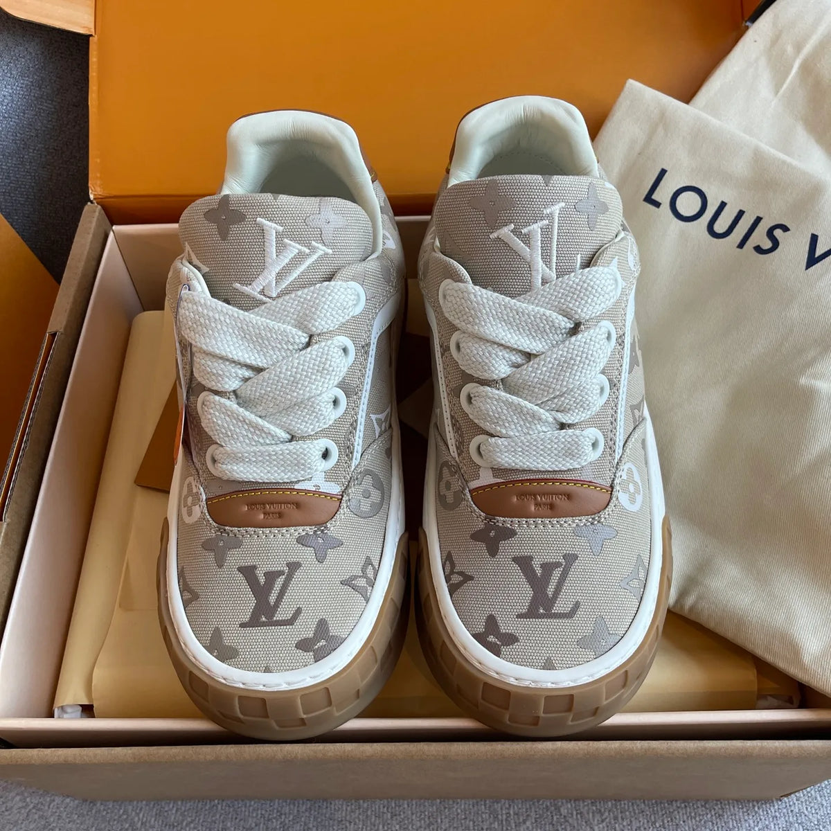LV Women's Tilted Biscuit Sneakers Washed Denim 349671
