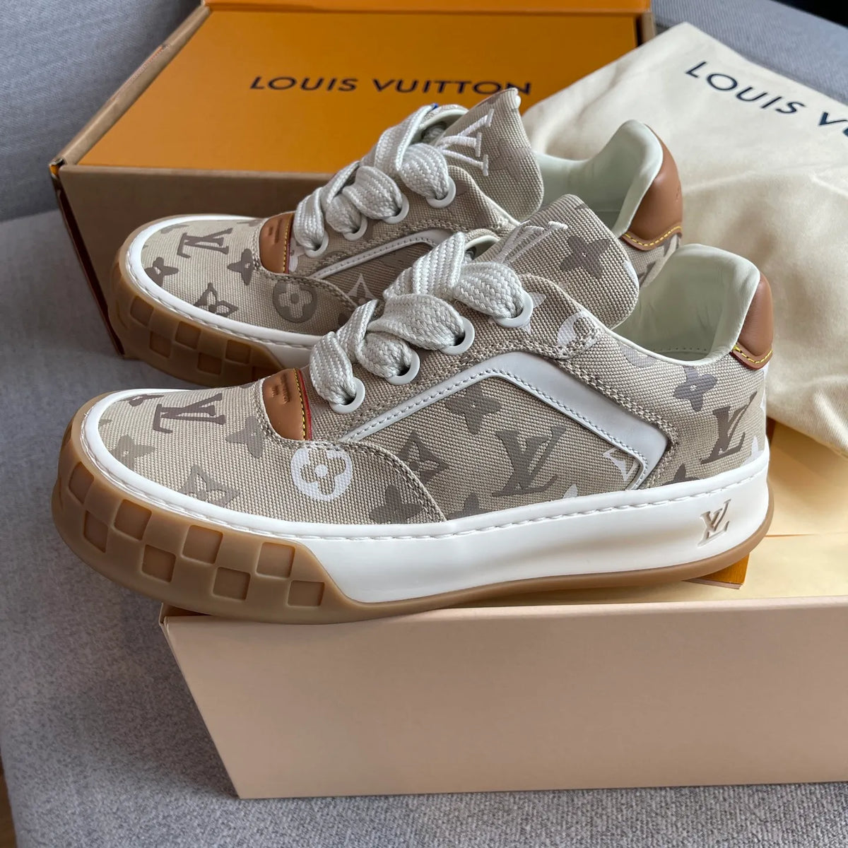 LV Women's Tilted Biscuit Sneakers Washed Denim 349671