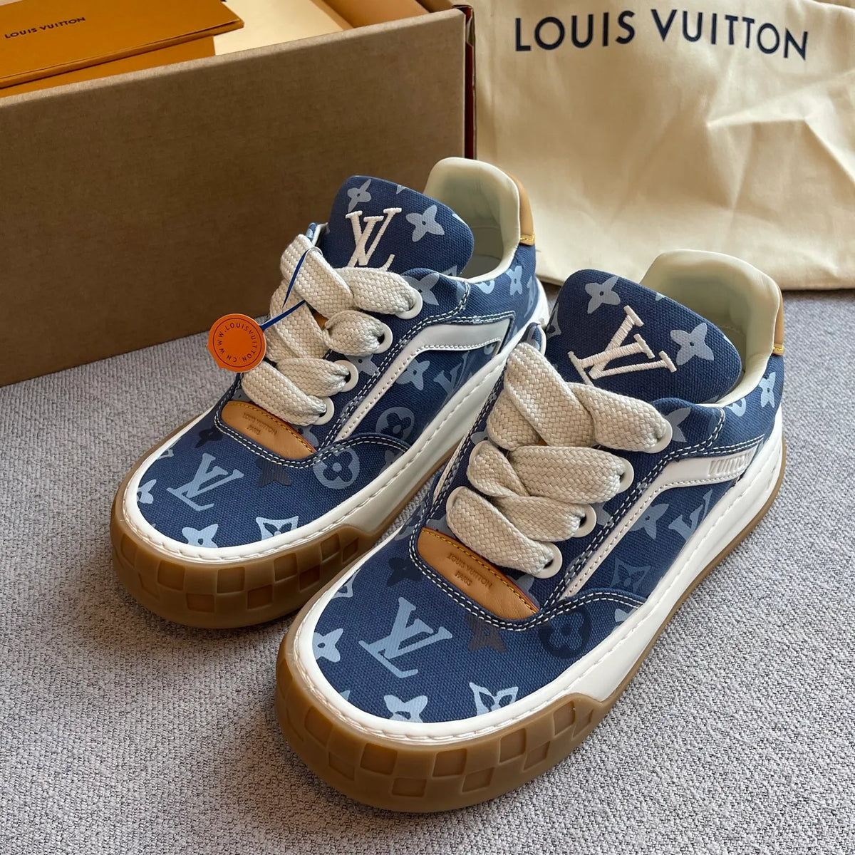 LV Women's Tilted Biscuit Sneakers Washed Denim Raw Rubber 349667