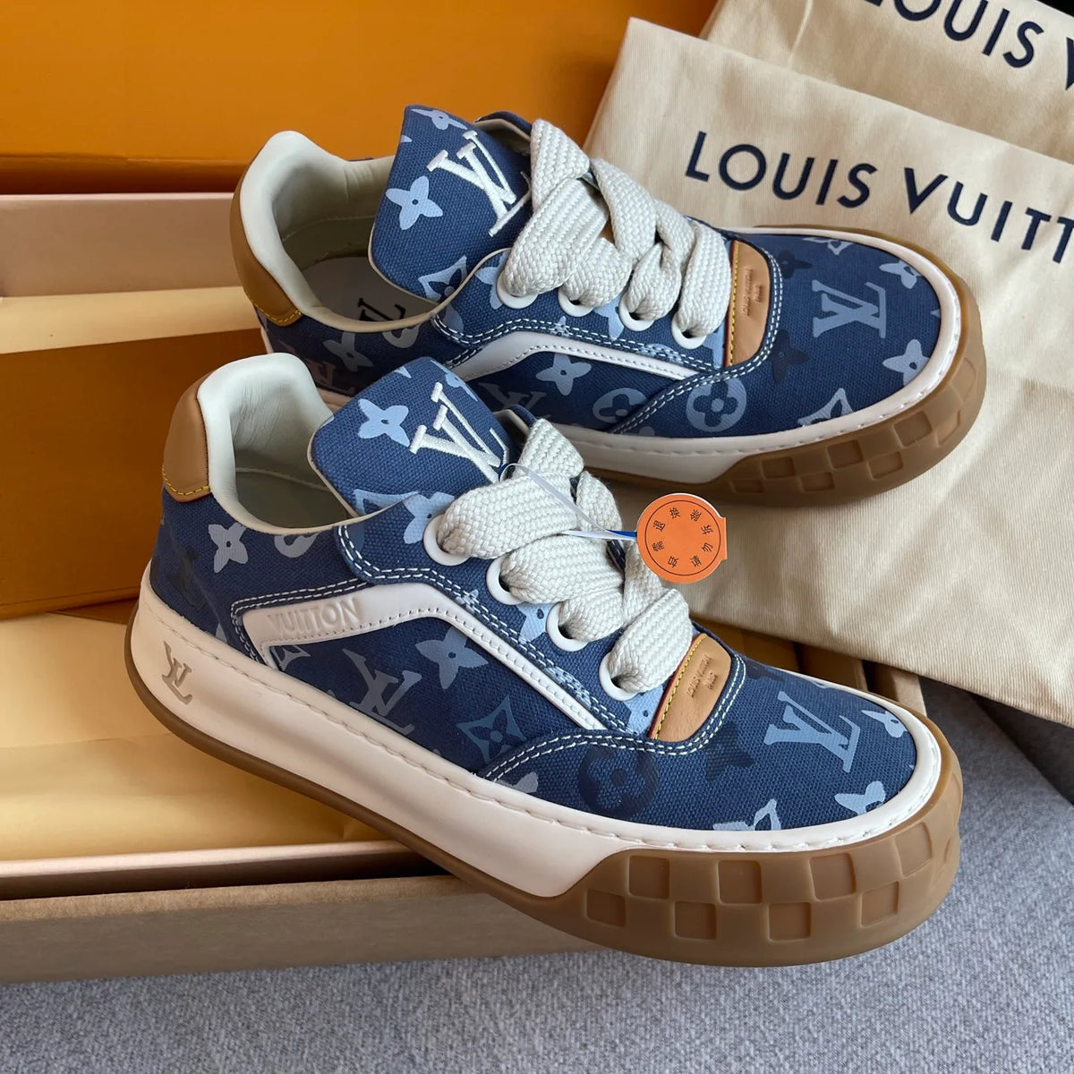 LV Women's Tilted Biscuit Sneakers Washed Denim Raw Rubber 349667