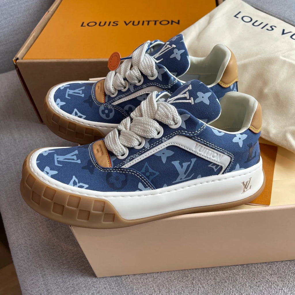 LV Women's Tilted Biscuit Sneakers Washed Denim Raw Rubber 349667