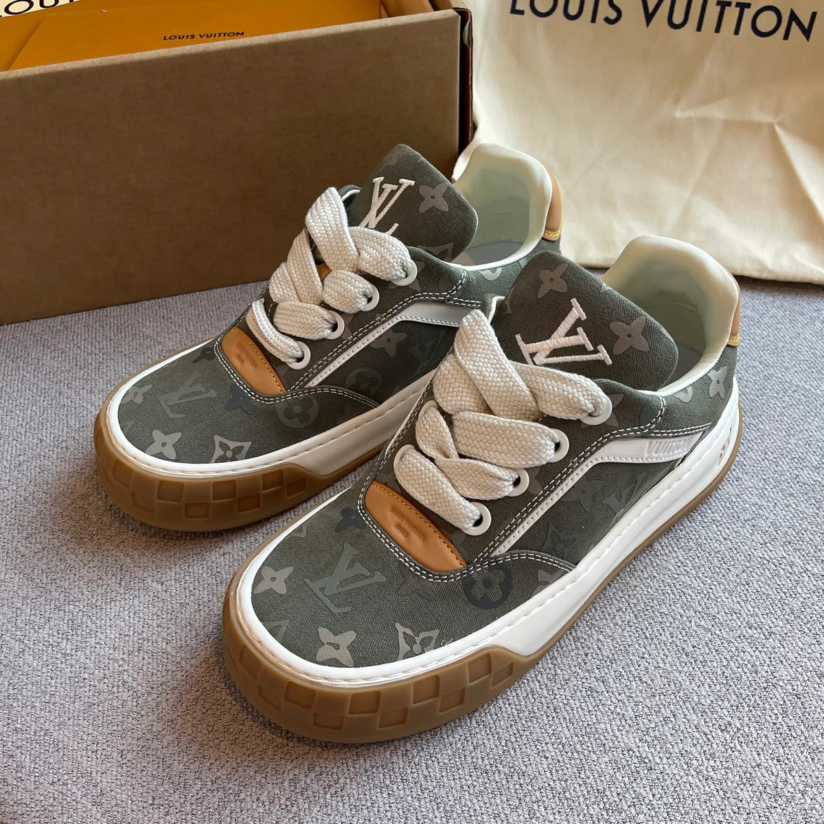LV Women's Tilted Biscuit Sneakers Washed Denim Raw Rubber 349675