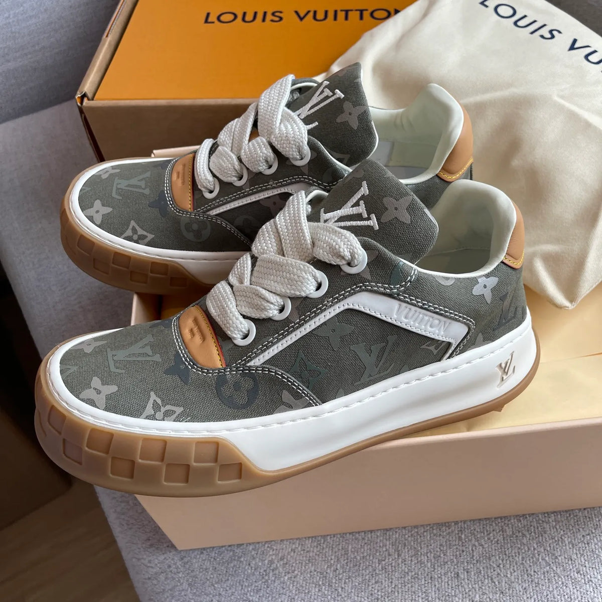 LV Women's Tilted Biscuit Sneakers Washed Denim Raw Rubber 349675