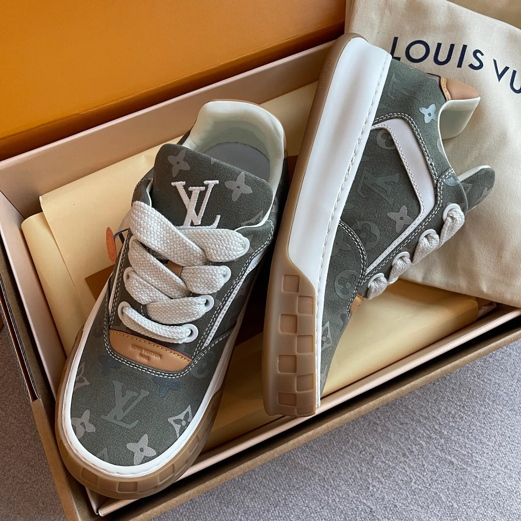 LV Women's Tilted Biscuit Sneakers Washed Denim Raw Rubber 349675
