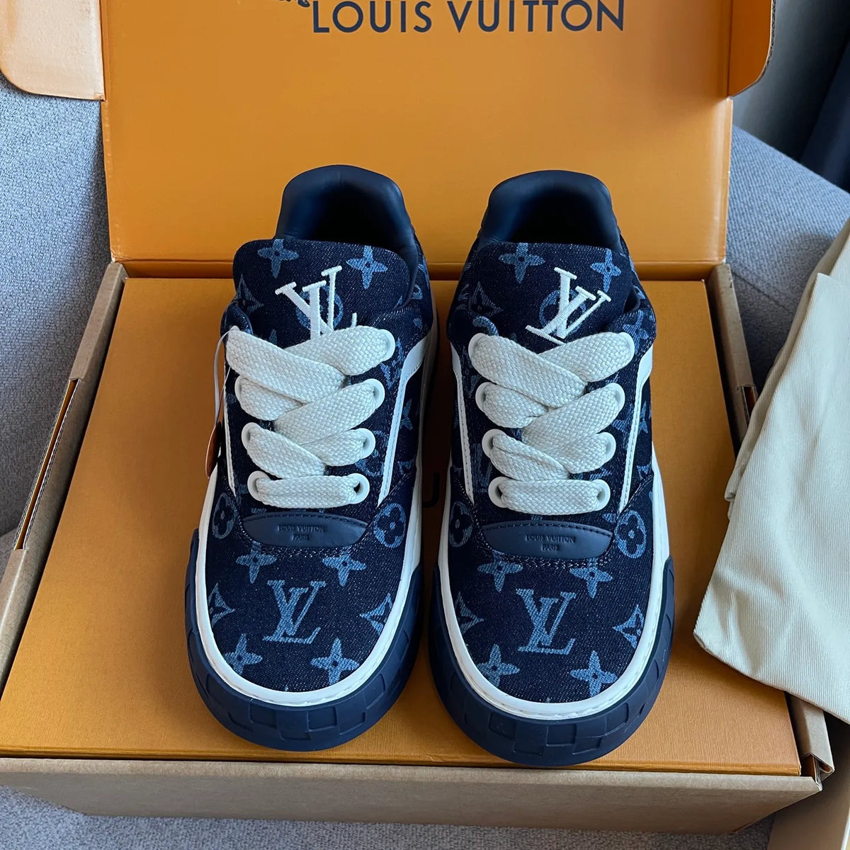 LV Women's Tilted Biscuit Sneakers Washed Denim Raw Rubber 349679