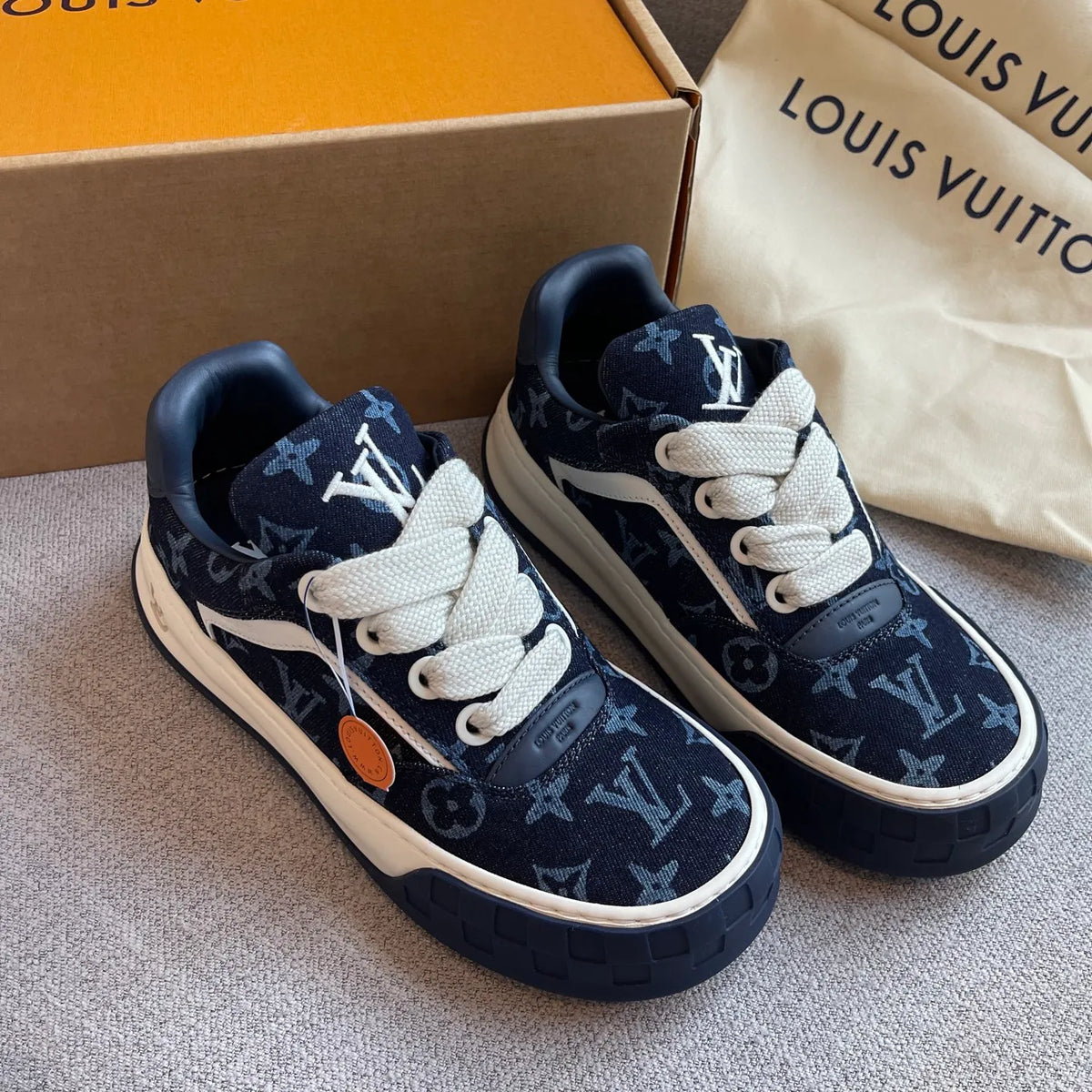 LV Women's Tilted Biscuit Sneakers Washed Denim Raw Rubber 349679
