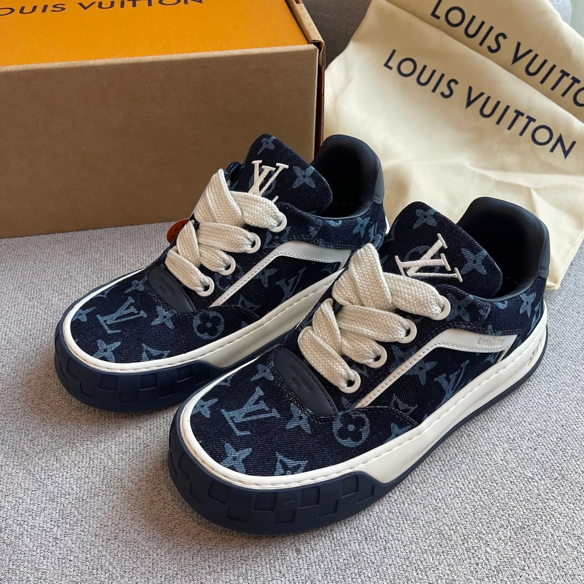 LV Women's Tilted Biscuit Sneakers Washed Denim Raw Rubber 349679
