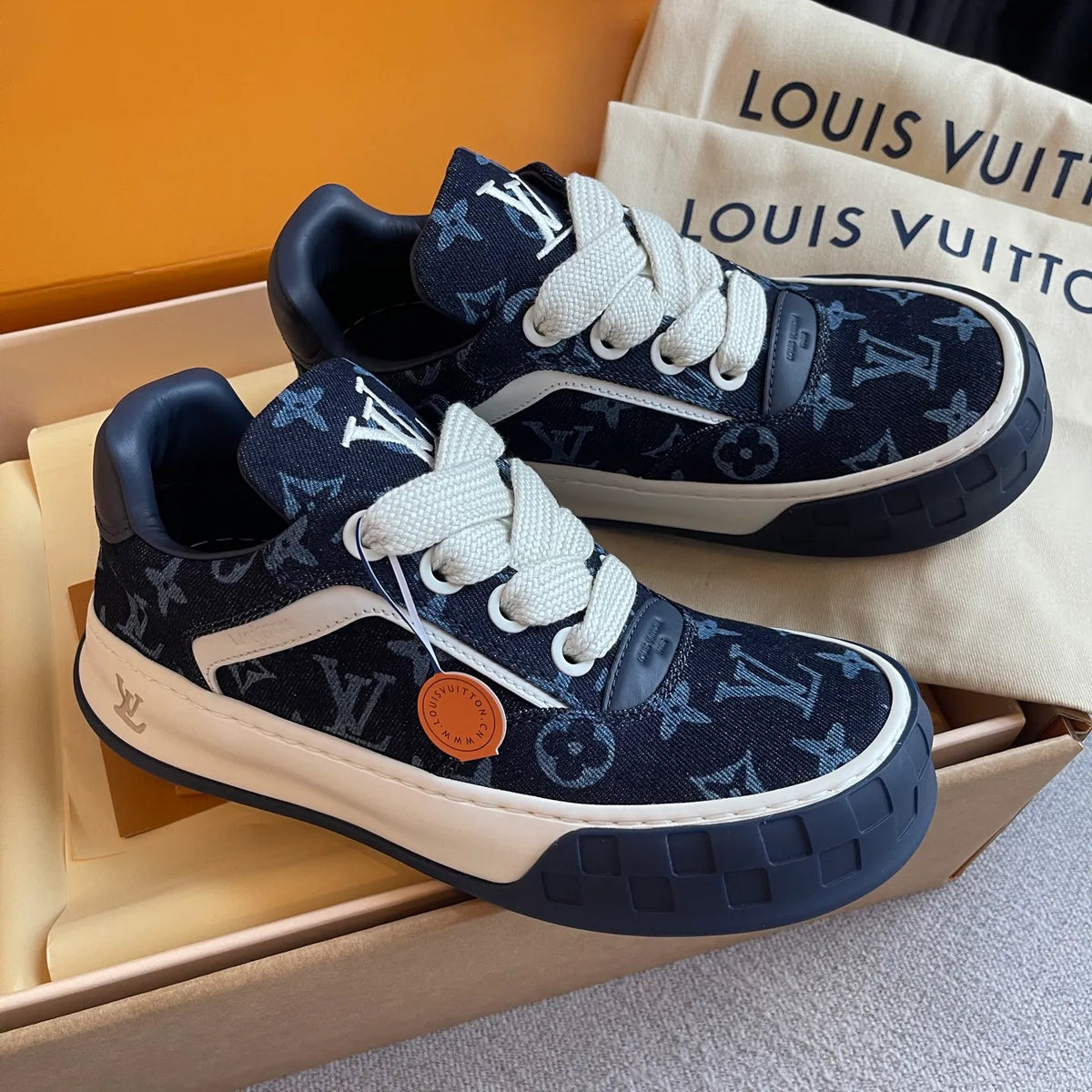 LV Women's Tilted Biscuit Sneakers Washed Denim Raw Rubber 349679
