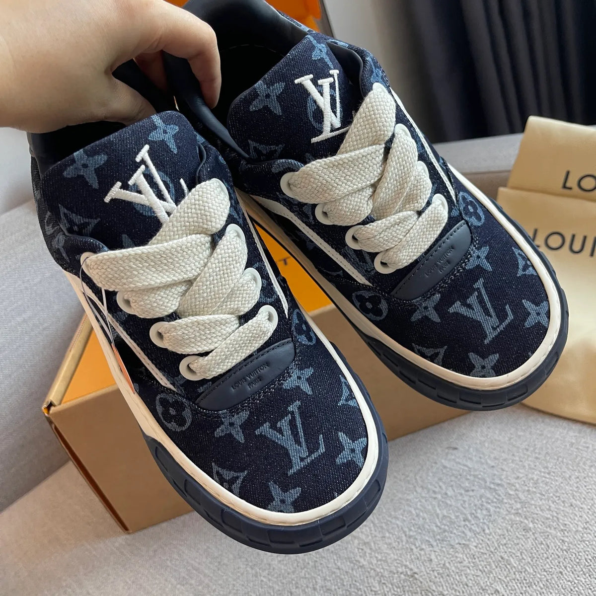 LV Women's Tilted Biscuit Sneakers Washed Denim Raw Rubber 349679