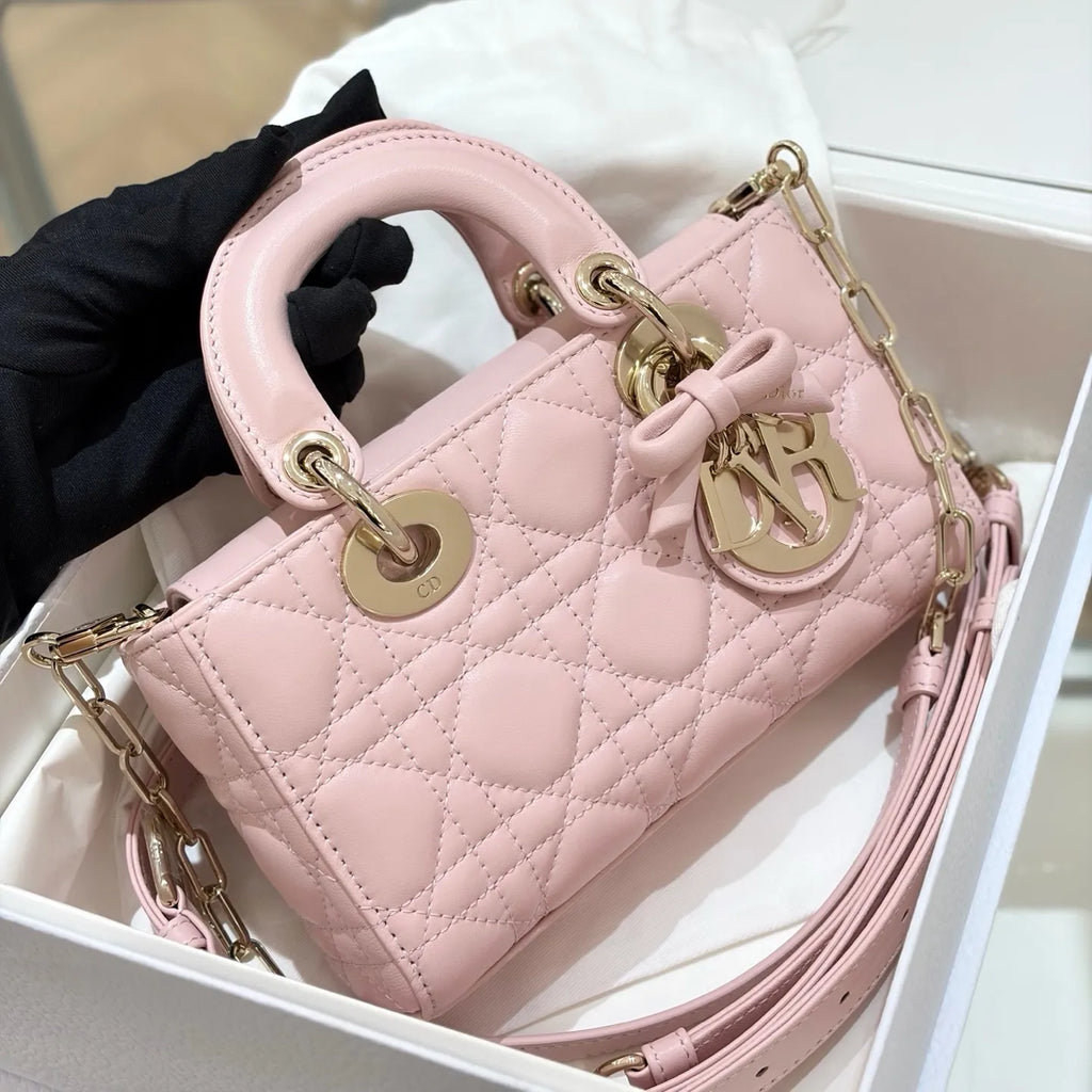 Lychee 19 Bow Lambskin Crossbody Shoulder Bag Light Pink