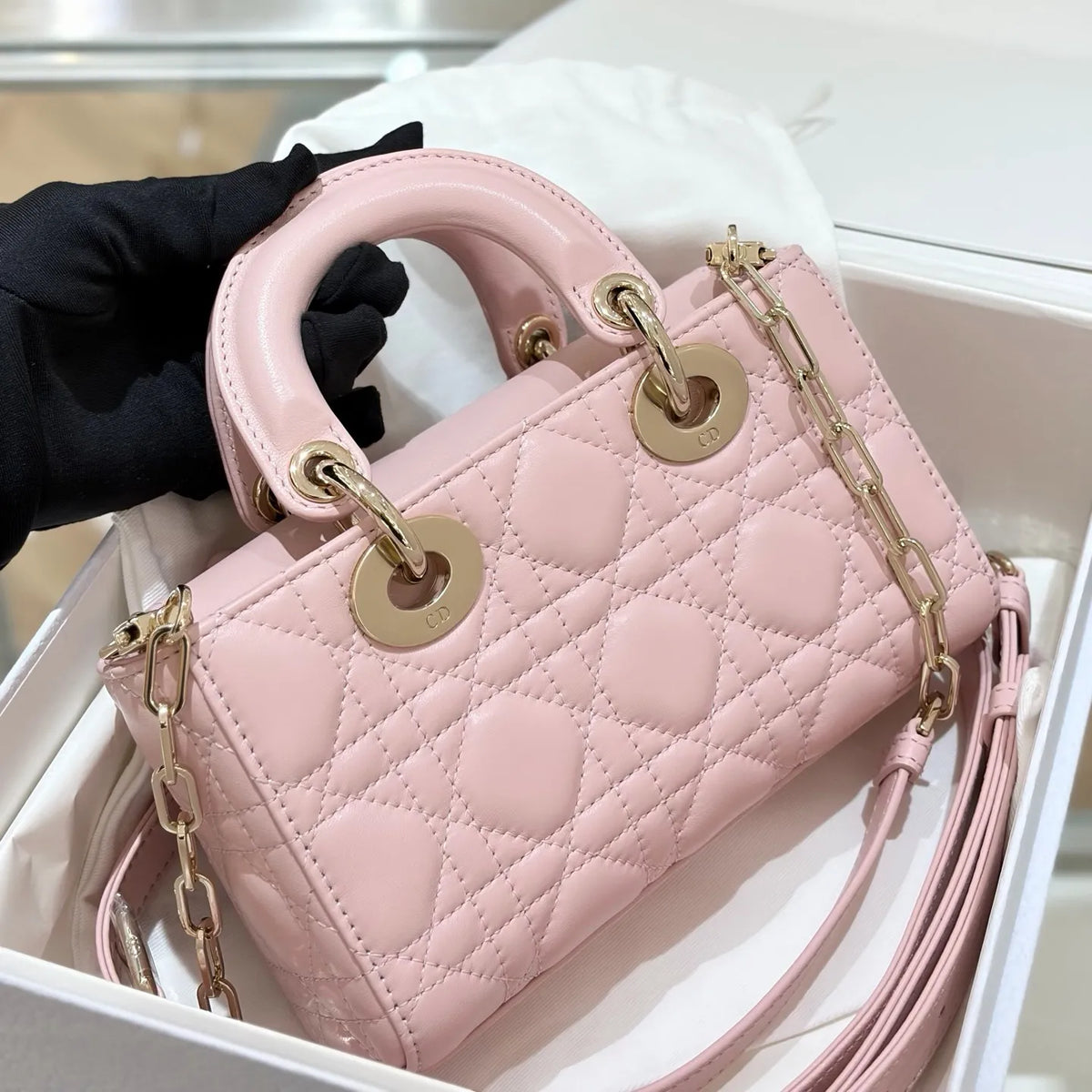Lychee 19 Bow Lambskin Crossbody Shoulder Bag Light Pink