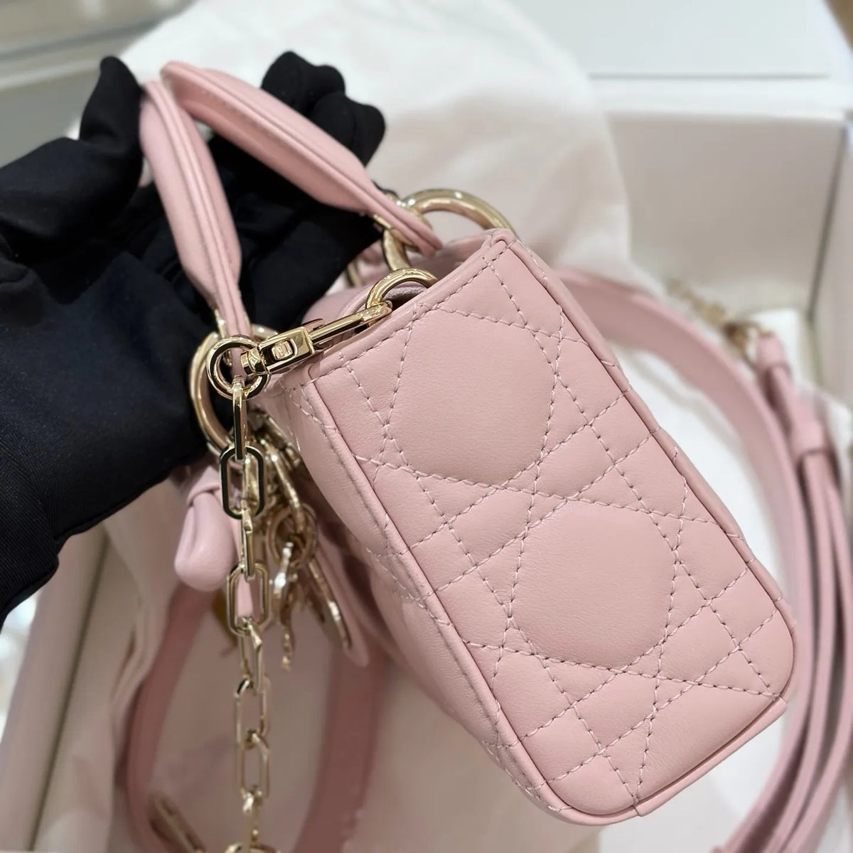 Lychee 19 Bow Lambskin Crossbody Shoulder Bag Light Pink