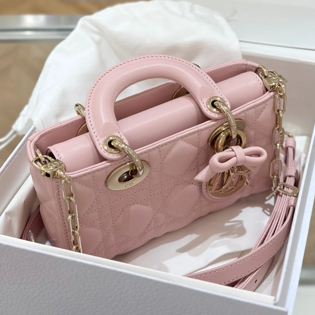 Lychee 19 Bow Lambskin Crossbody Shoulder Bag Light Pink
