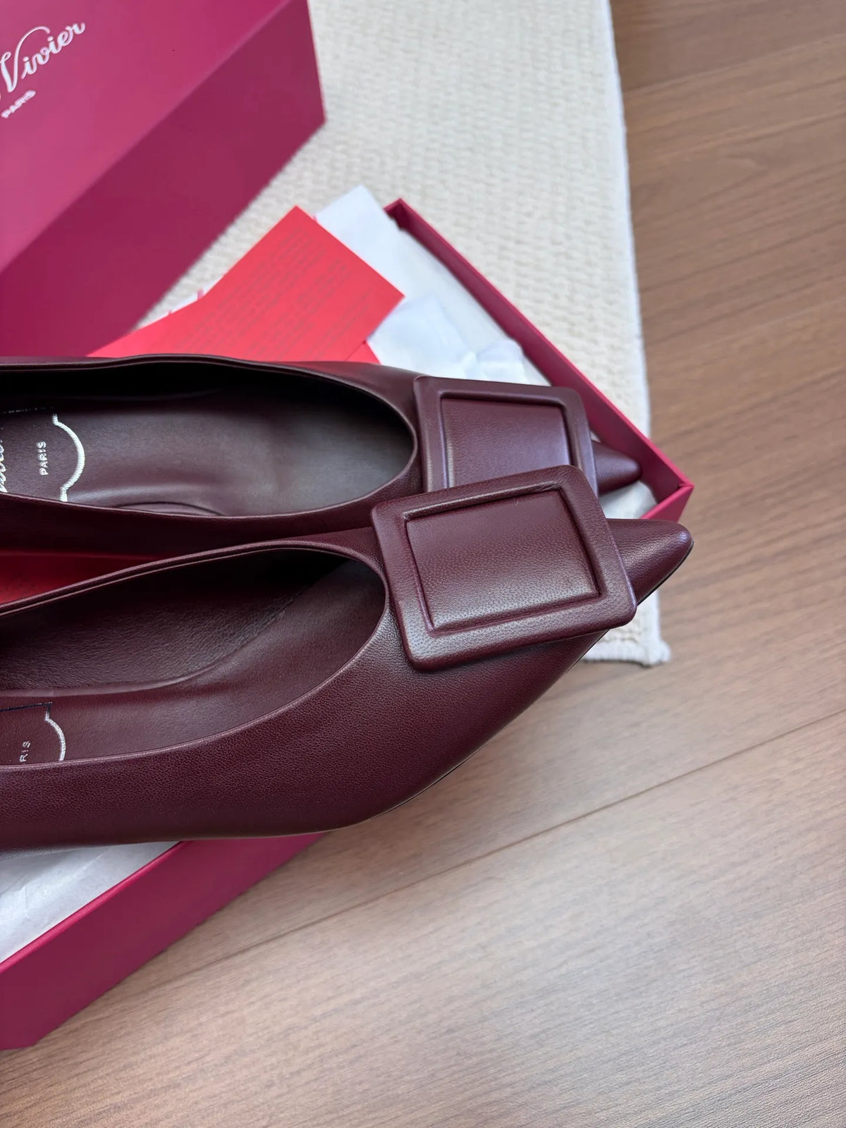 Matte Square Buckle Calfskin Flats 255317