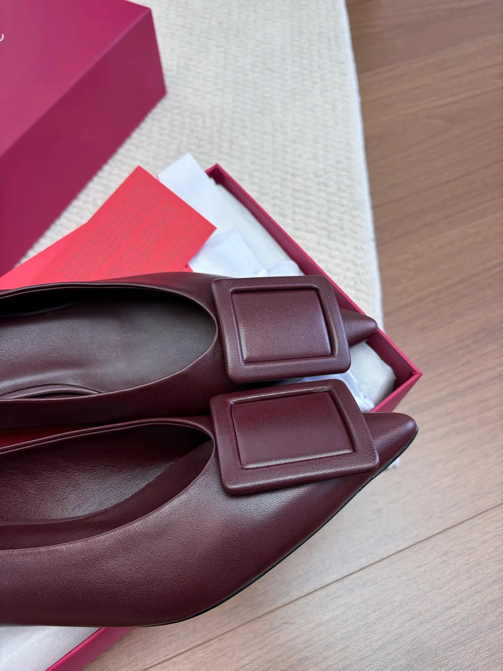 Matte Square Buckle Calfskin Flats 255317