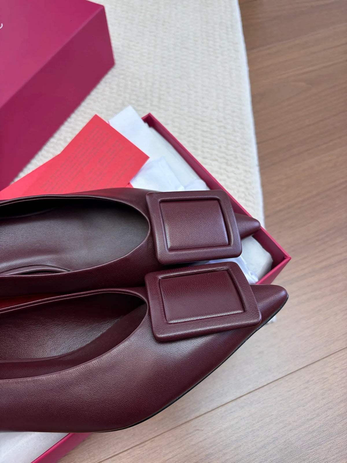 Matte Square Buckle Calfskin Flats 255317