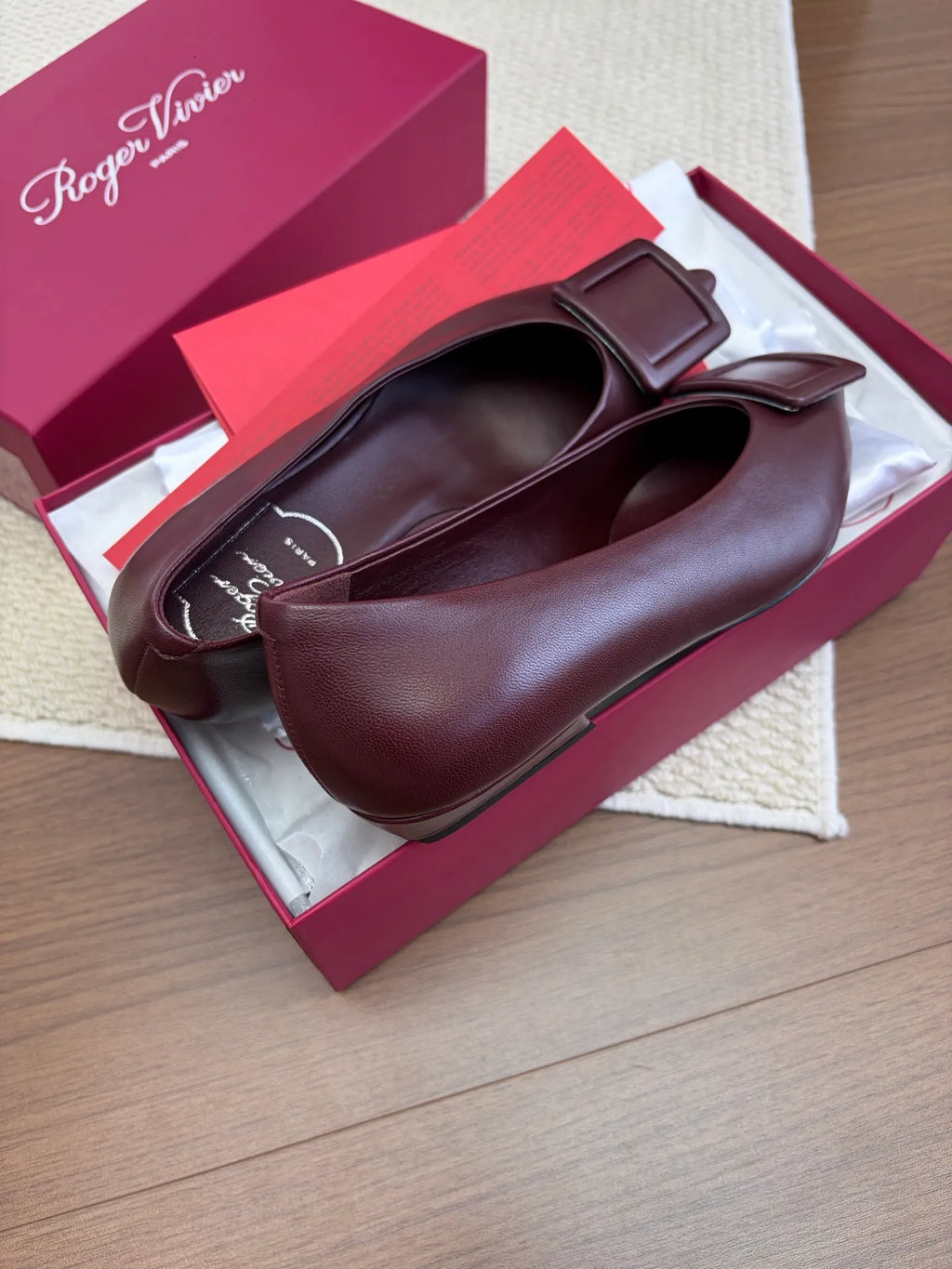 Matte Square Buckle Calfskin Flats 255317