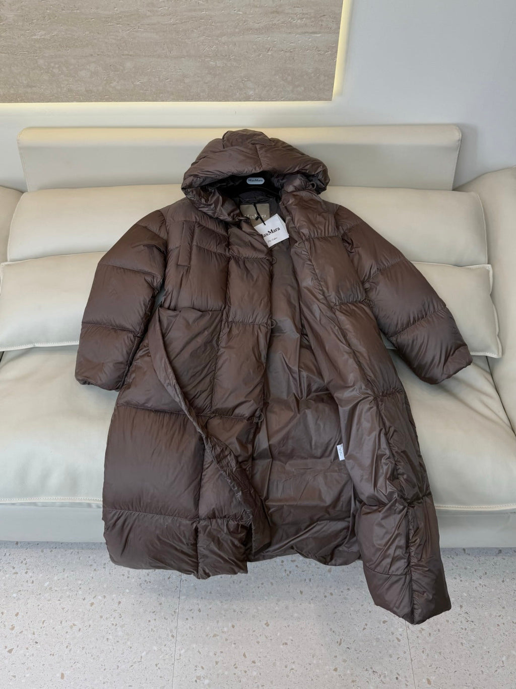 Max Mara Women's 90% White Goose Down Long Puffer Coat