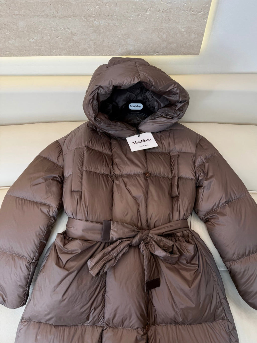 Max Mara Women's 90% White Goose Down Long Puffer Coat