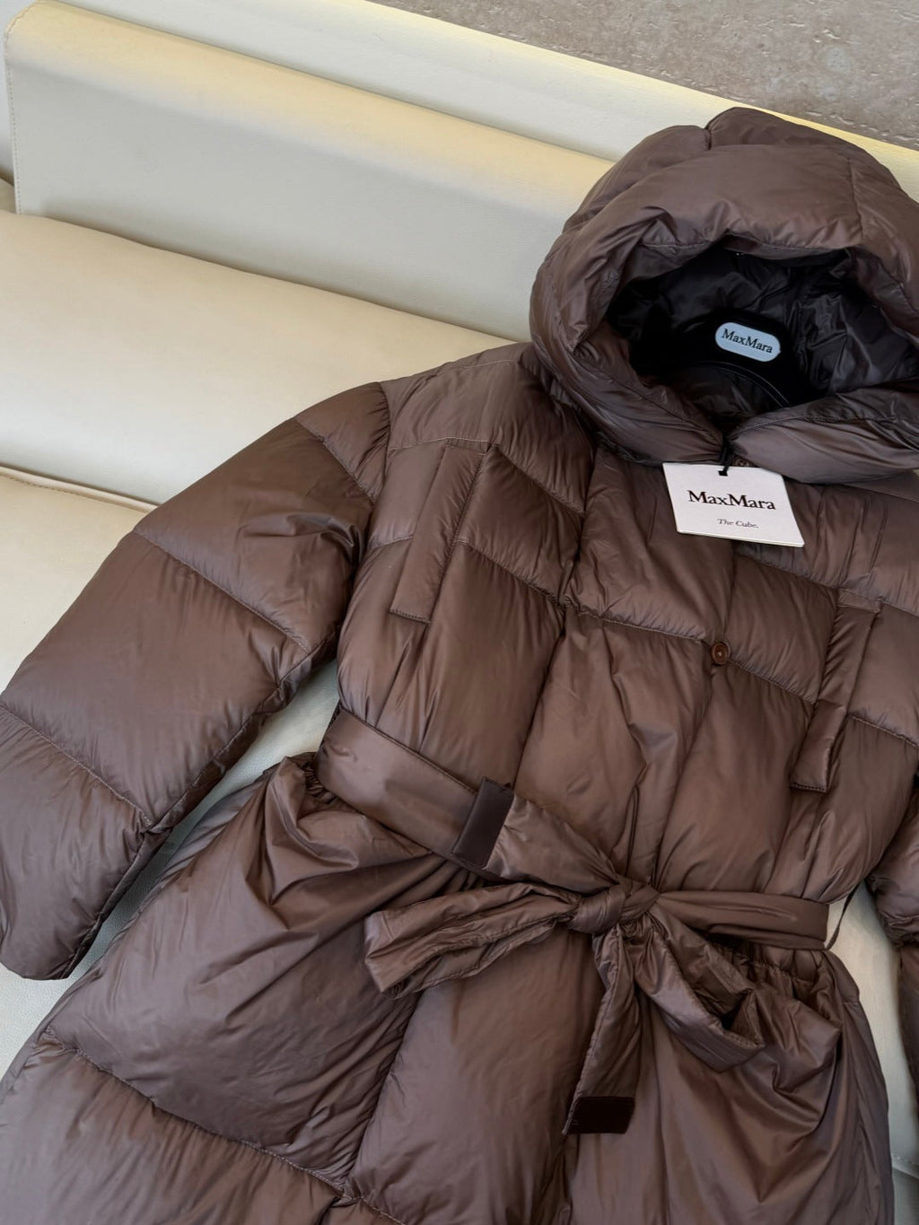 Max Mara Women's 90% White Goose Down Long Puffer Coat