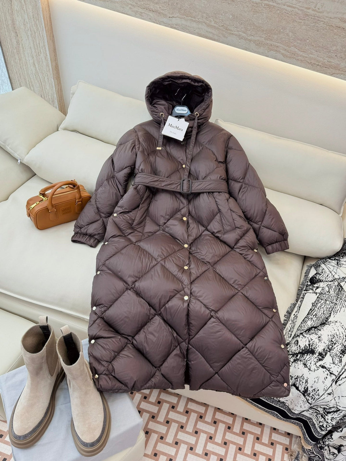 Max Mara Women's Goose Down Long Diamond-Patterned Jacket