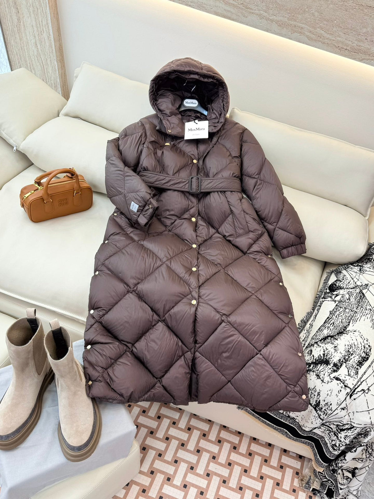 Max Mara Women's Goose Down Long Diamond-Patterned Jacket
