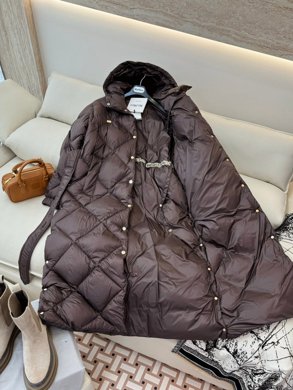 Max Mara Women's Goose Down Long Diamond-Patterned Jacket