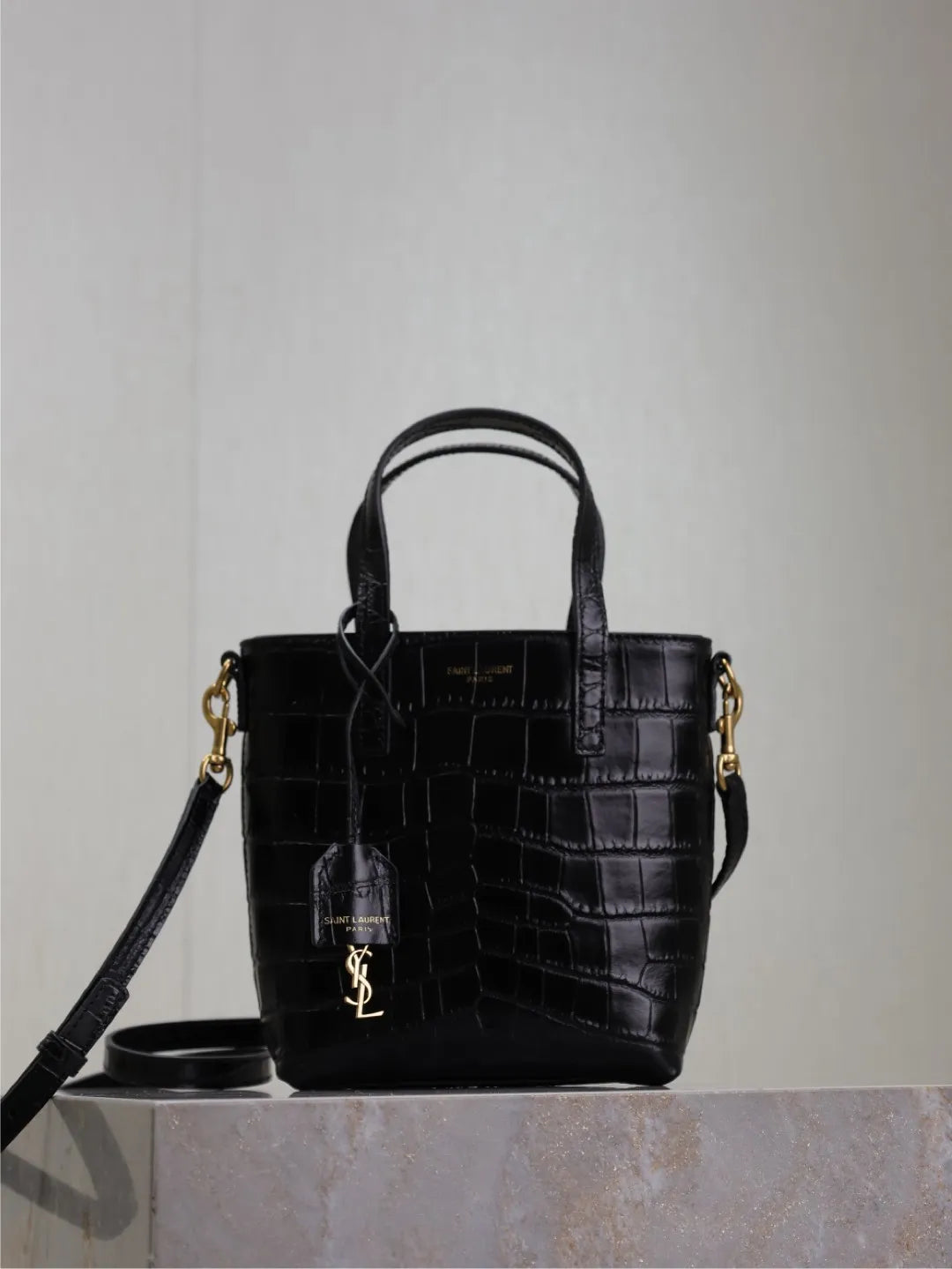 Mini Toy Shopping 7.1 in Crocodile Embossed Leather Tote Bag 712367