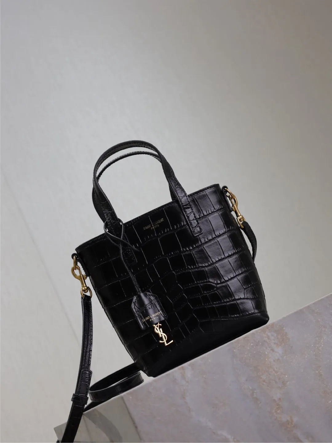 Mini Toy Shopping 7.1 in Crocodile Embossed Leather Tote Bag 712367