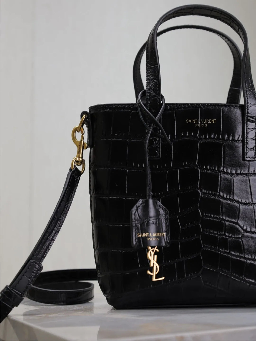 Mini Toy Shopping 7.1 in Crocodile Embossed Leather Tote Bag 712367