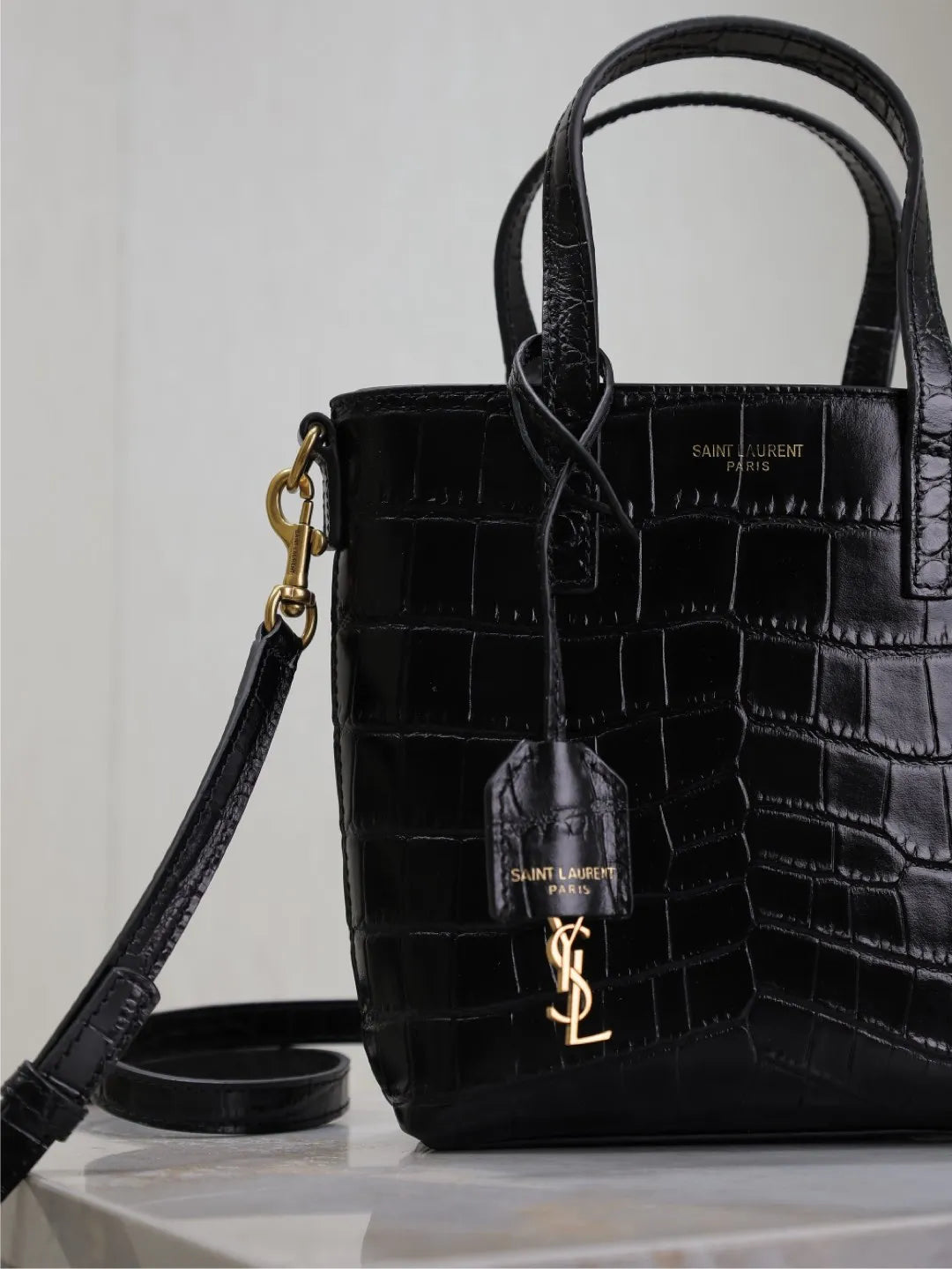 Mini Toy Shopping 7.1 in Crocodile Embossed Leather Tote Bag 712367