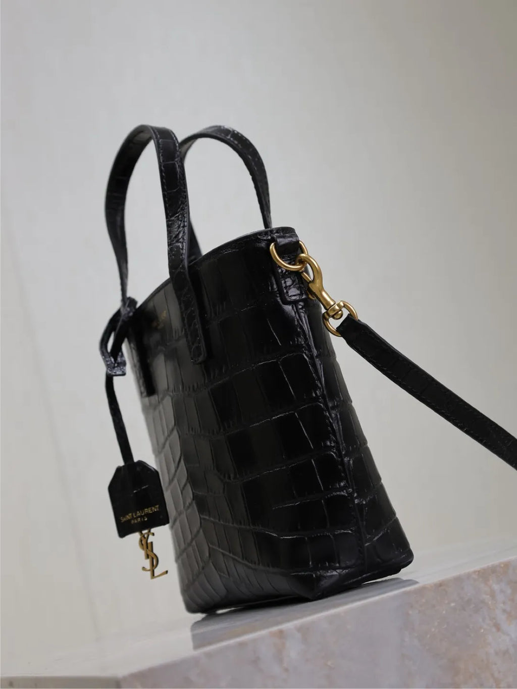 Mini Toy Shopping 7.1 in Crocodile Embossed Leather Tote Bag 712367