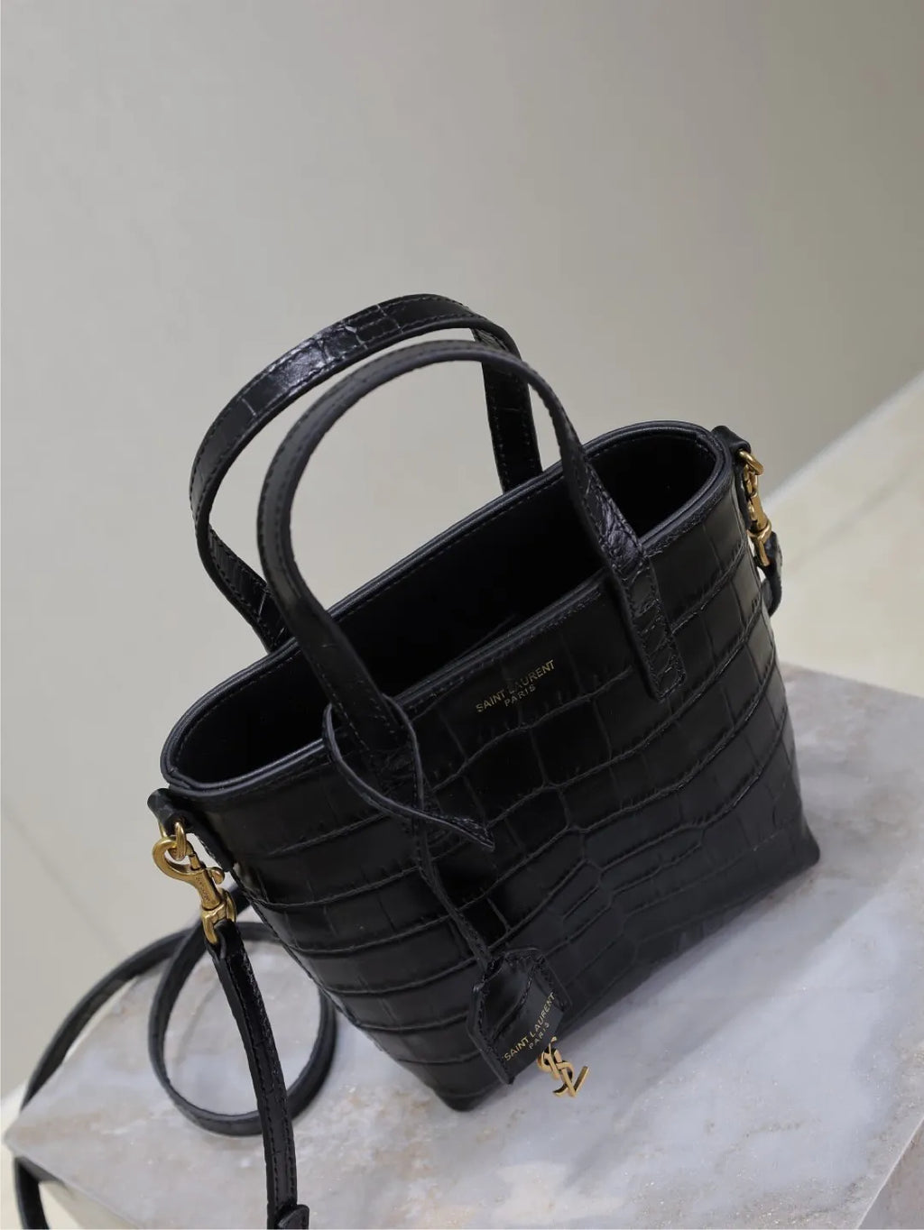 Mini Toy Shopping 7.1 in Crocodile Embossed Leather Tote Bag 712367