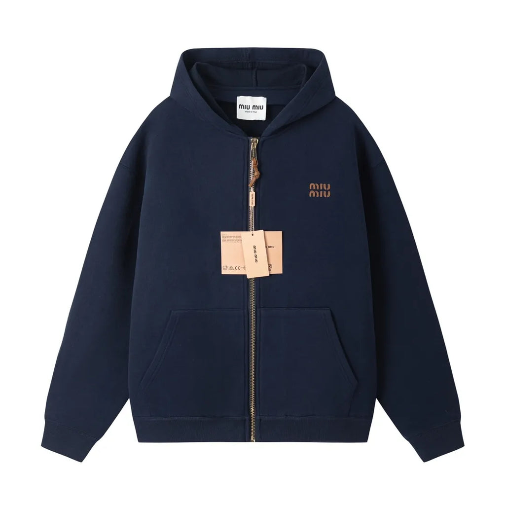 Miu Miu Unisex 24Fw Embroidered Logo Air Cotton Zip-Up Jacket