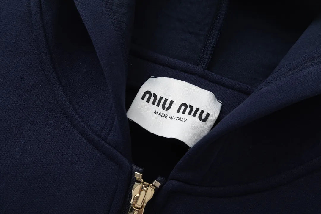 Miu Miu Unisex 24Fw Embroidered Logo Air Cotton Zip-Up Jacket