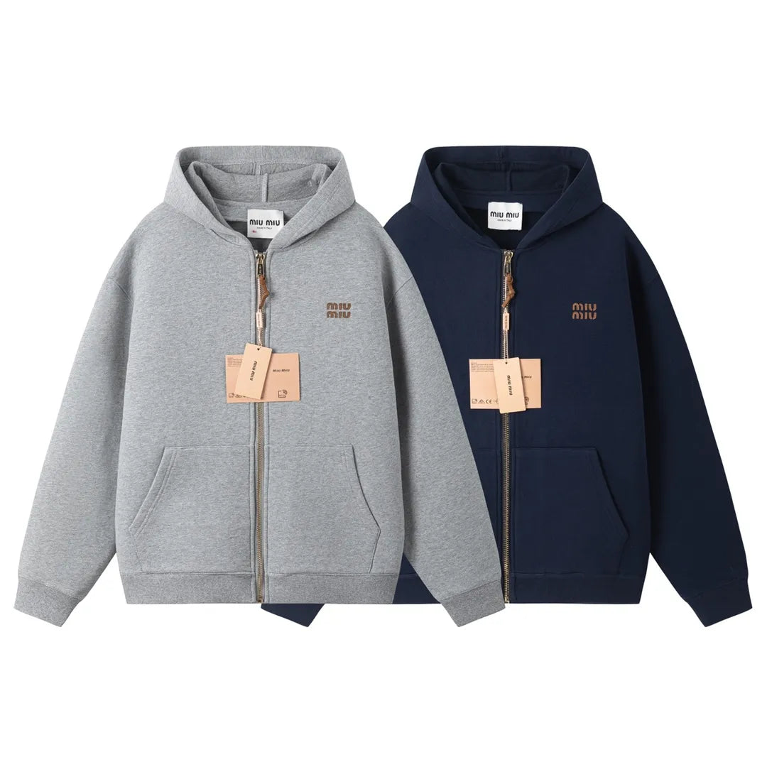 Miu Miu Unisex 24Fw Embroidered Logo Air Cotton Zip-Up Jacket