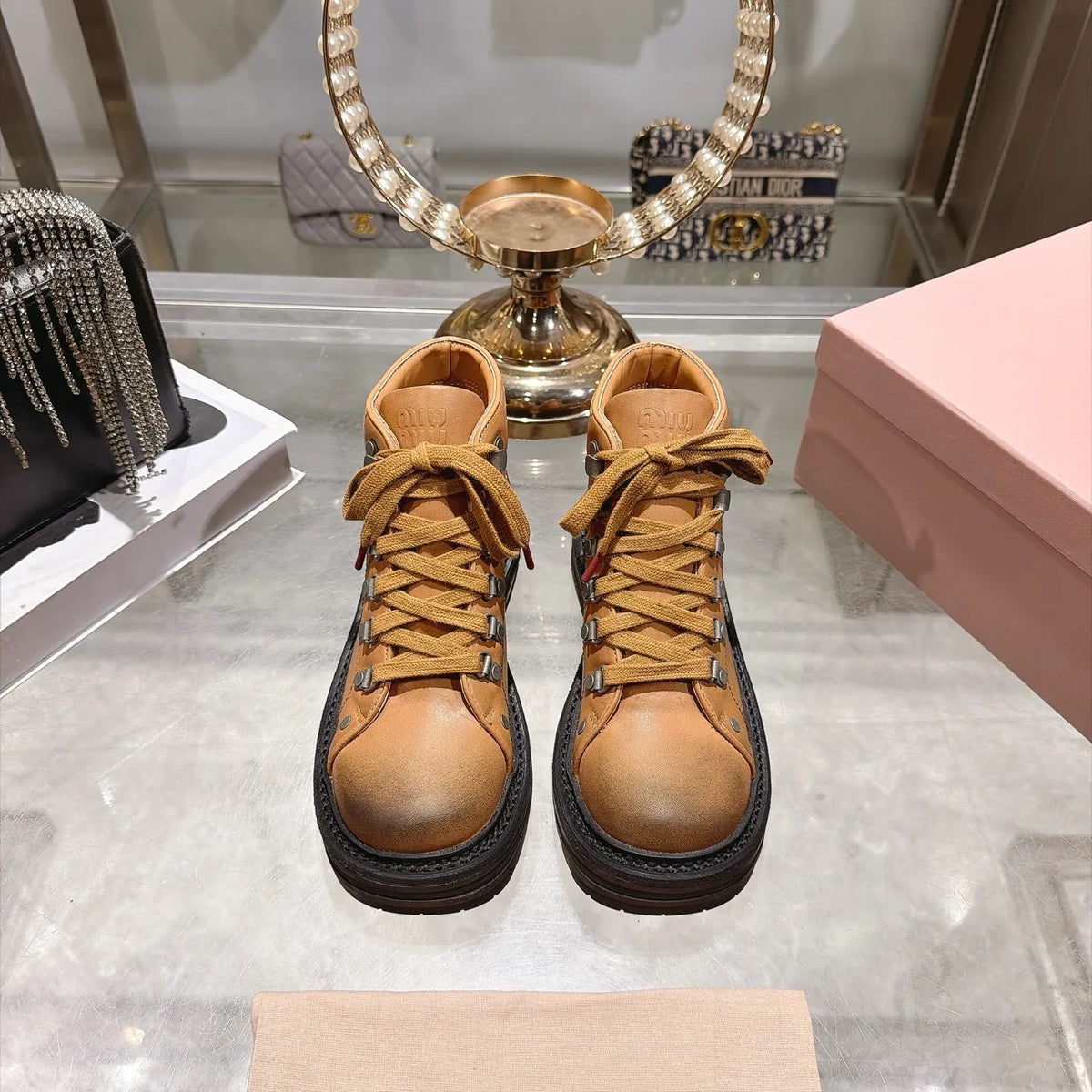 Miu Miu Women's Biker Boots Burnished Calfskin 2026