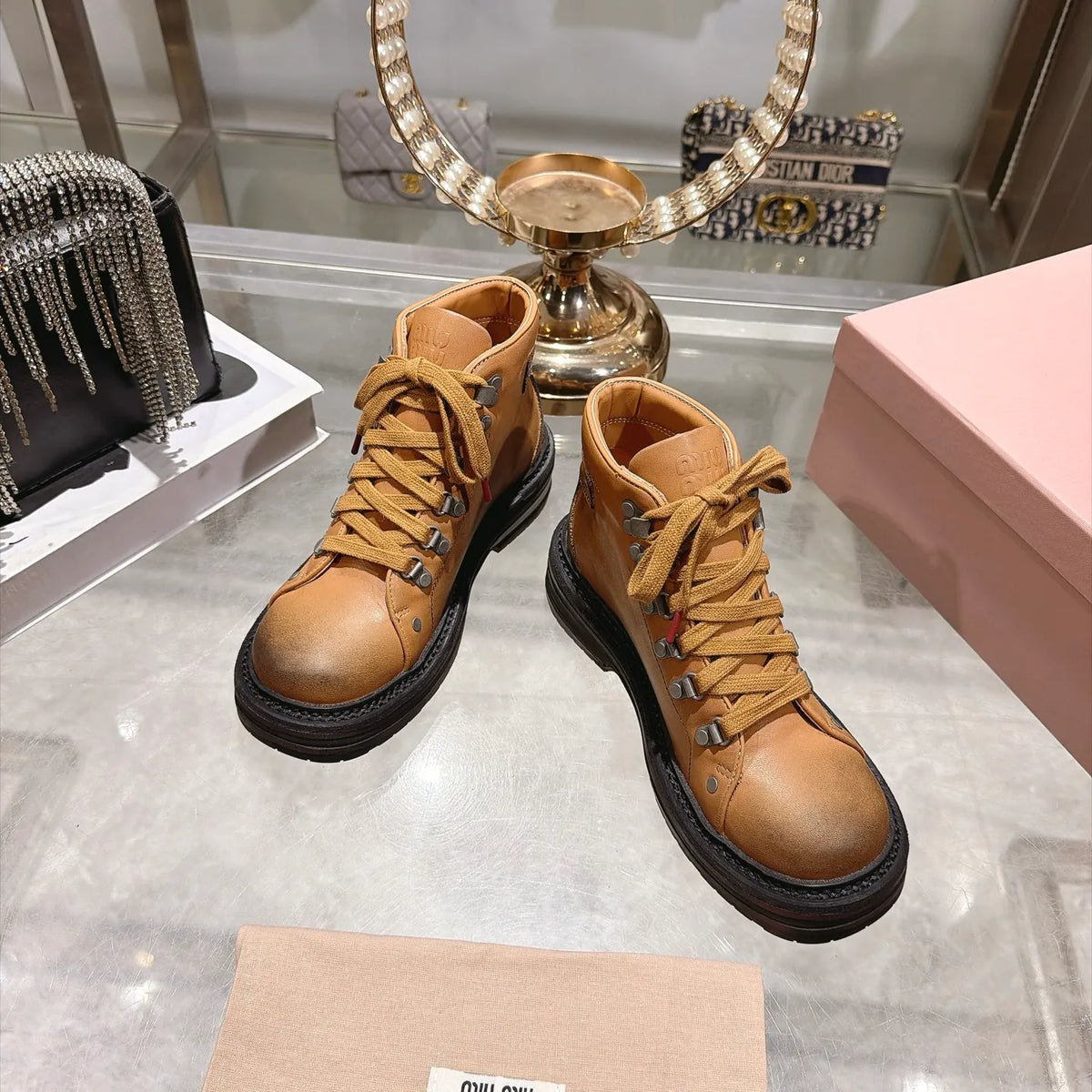 Miu Miu Women's Biker Boots Burnished Calfskin 2026