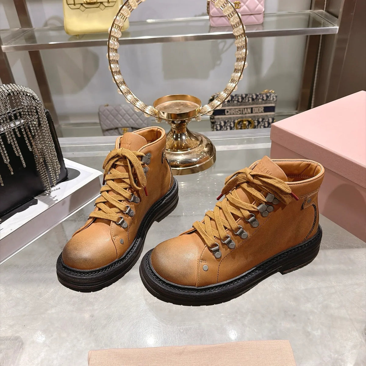 Miu Miu Women's Biker Boots Burnished Calfskin 2026