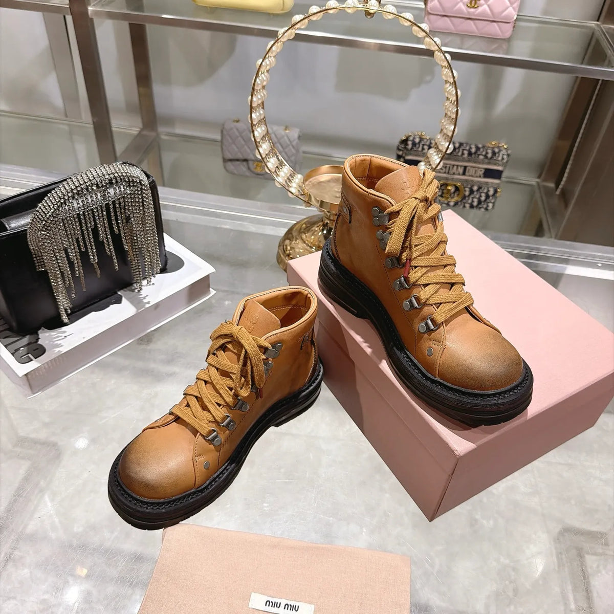 Miu Miu Women's Biker Boots Burnished Calfskin 2026