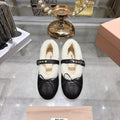 Miu Miu Women's Bow Ballet Flats Sheepskin Wool Rubber