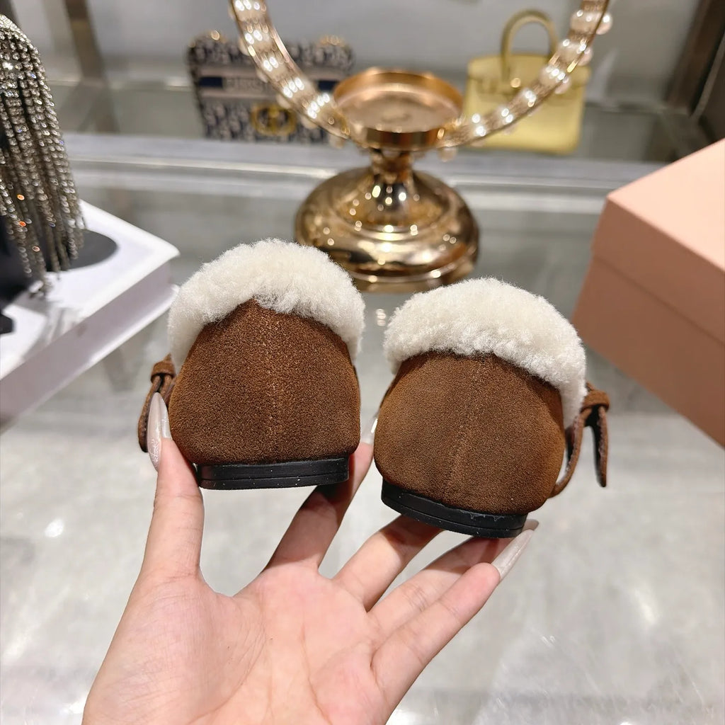 Miu Miu Women's Bow Ballet Flats Sheepskin Wool Rubber