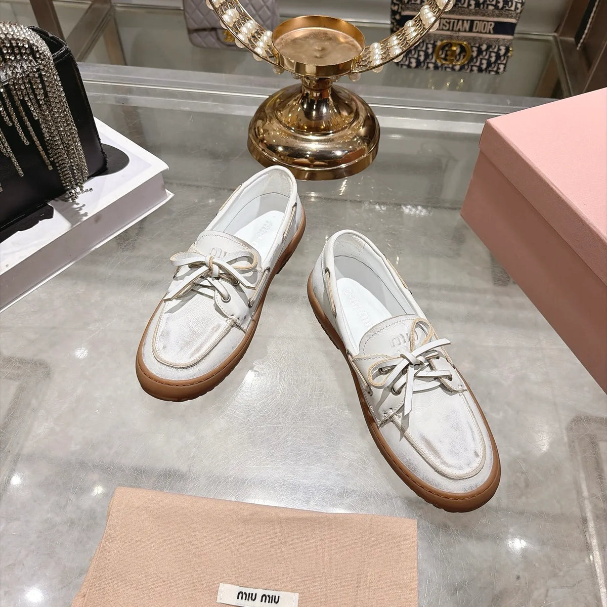 Miu Miu Women's Bow German Trainer Sneakers Calfskin Suede Sheepskin 2026