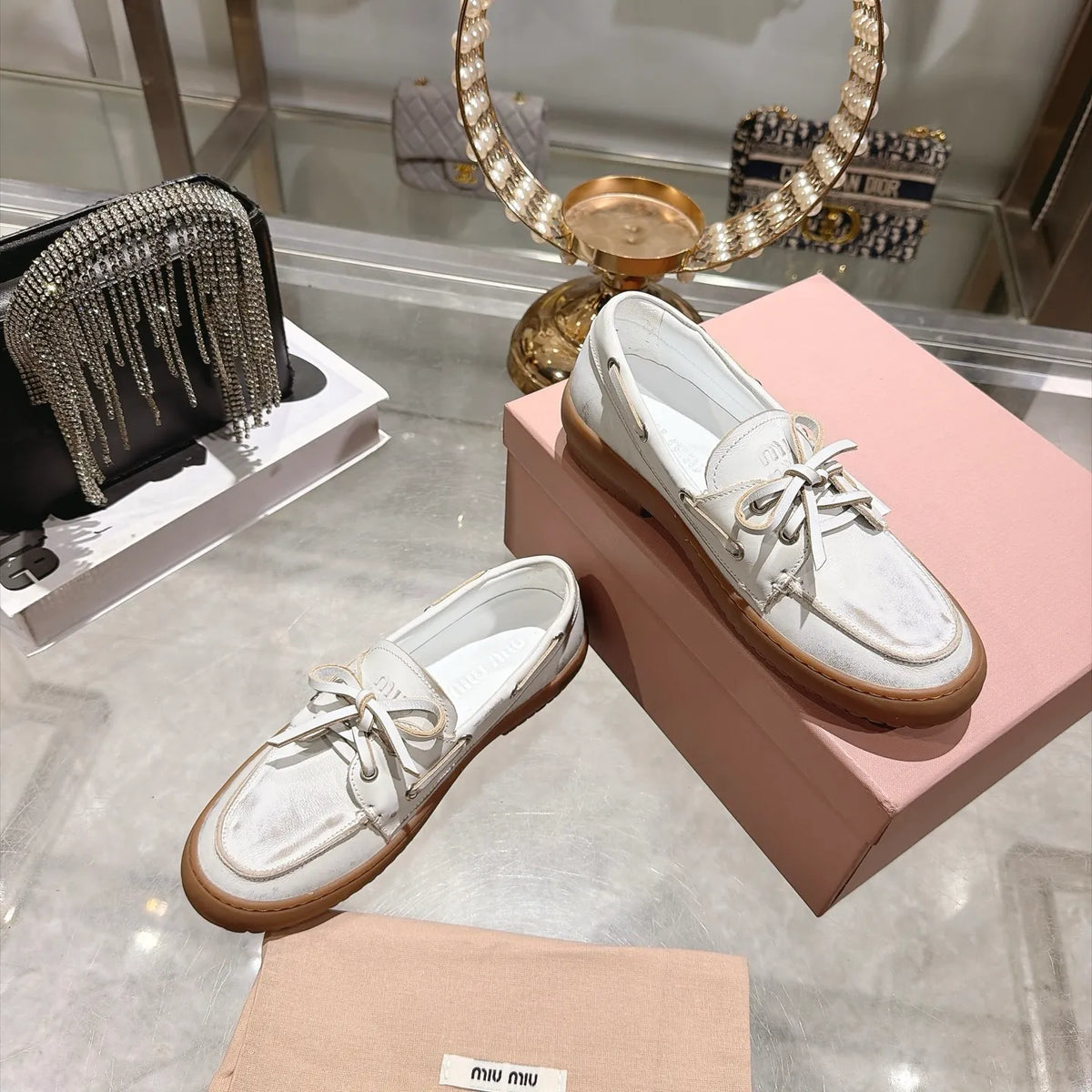 Miu Miu Women's Bow German Trainer Sneakers Calfskin Suede Sheepskin 2026