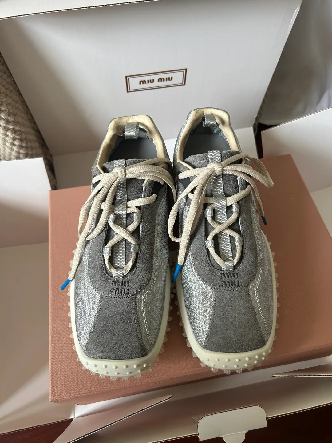 Miu Miu Women's Bubble Sneakers Metallic Nylon Suede 379803
