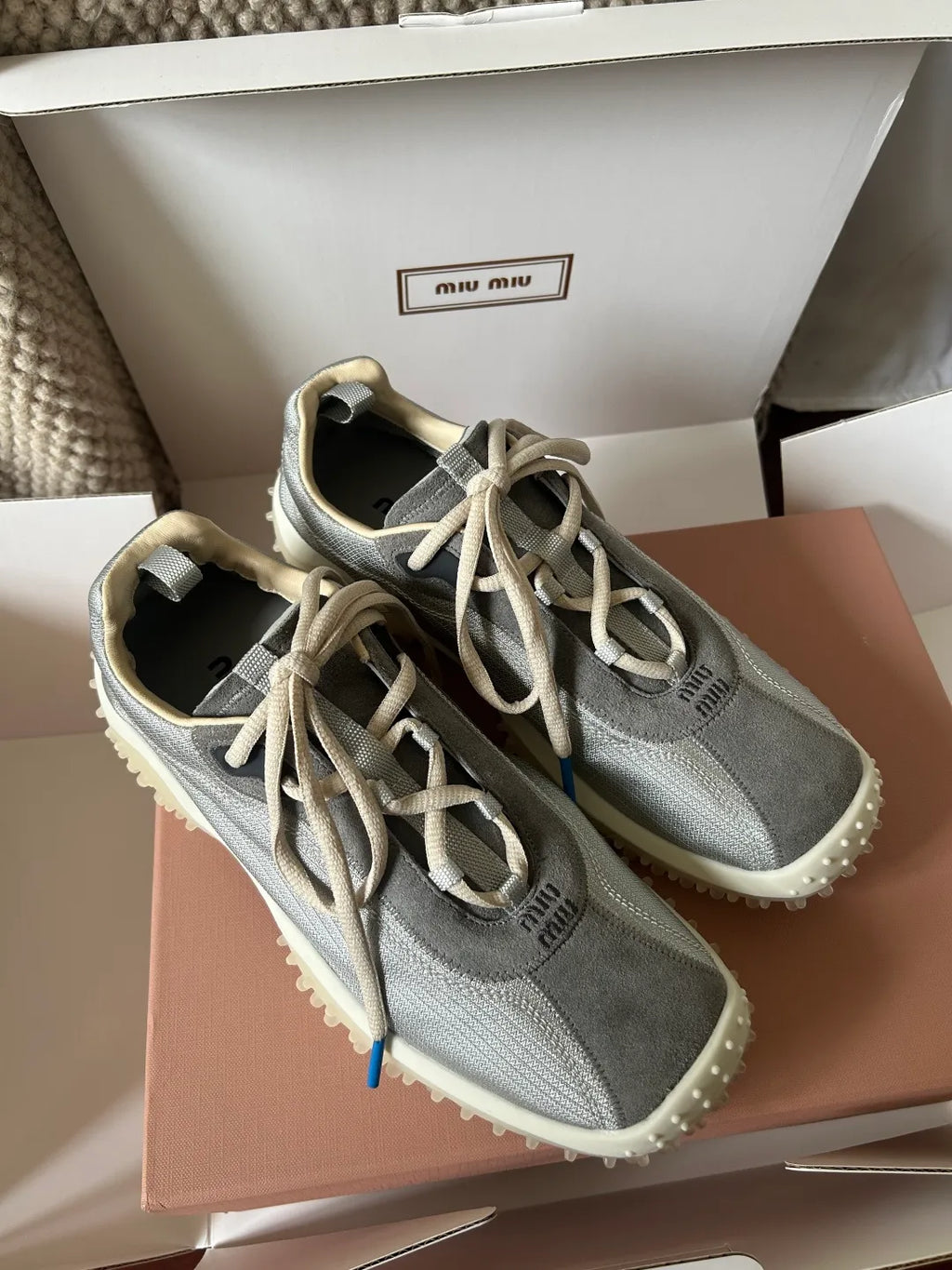 Miu Miu Women's Bubble Sneakers Metallic Nylon Suede 379803