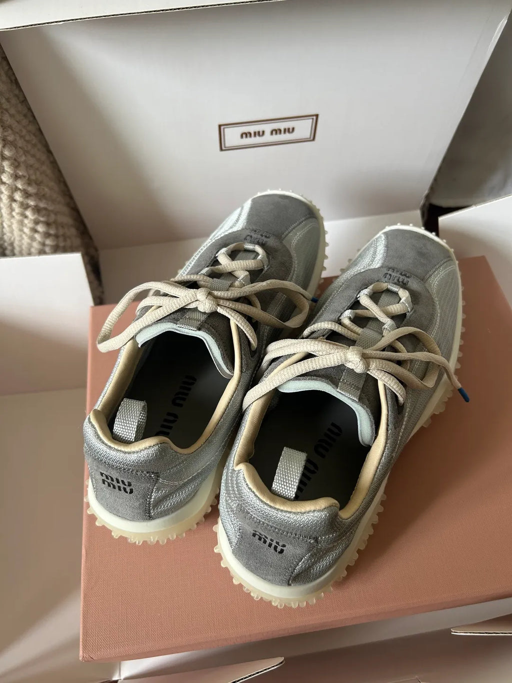 Miu Miu Women's Bubble Sneakers Metallic Nylon Suede 379803
