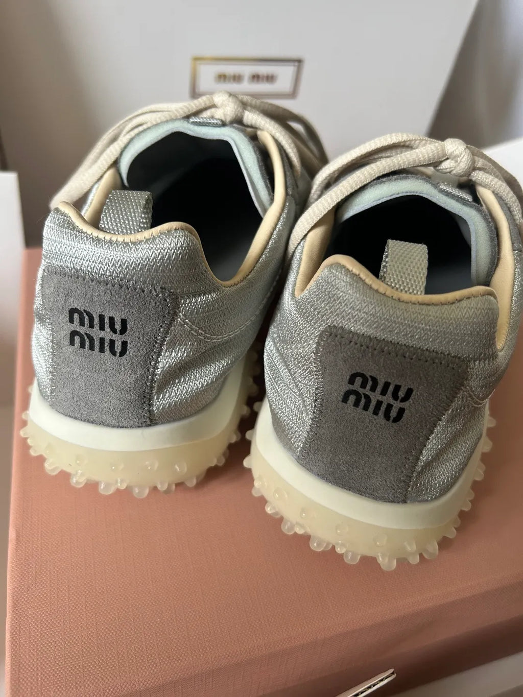 Miu Miu Women's Bubble Sneakers Metallic Nylon Suede 379803